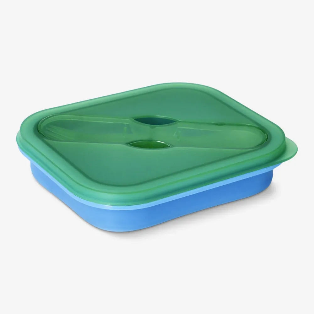 Blå hopfällbar lunchlåda med spork - 600 ml