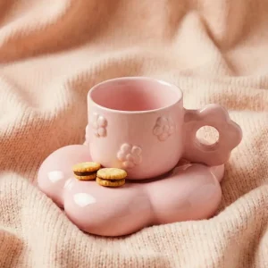 Iridescent rosa mugg med fat - 190 ml