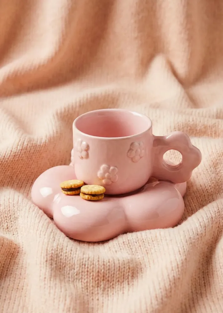 Iridescent rosa mugg med fat - 190 ml