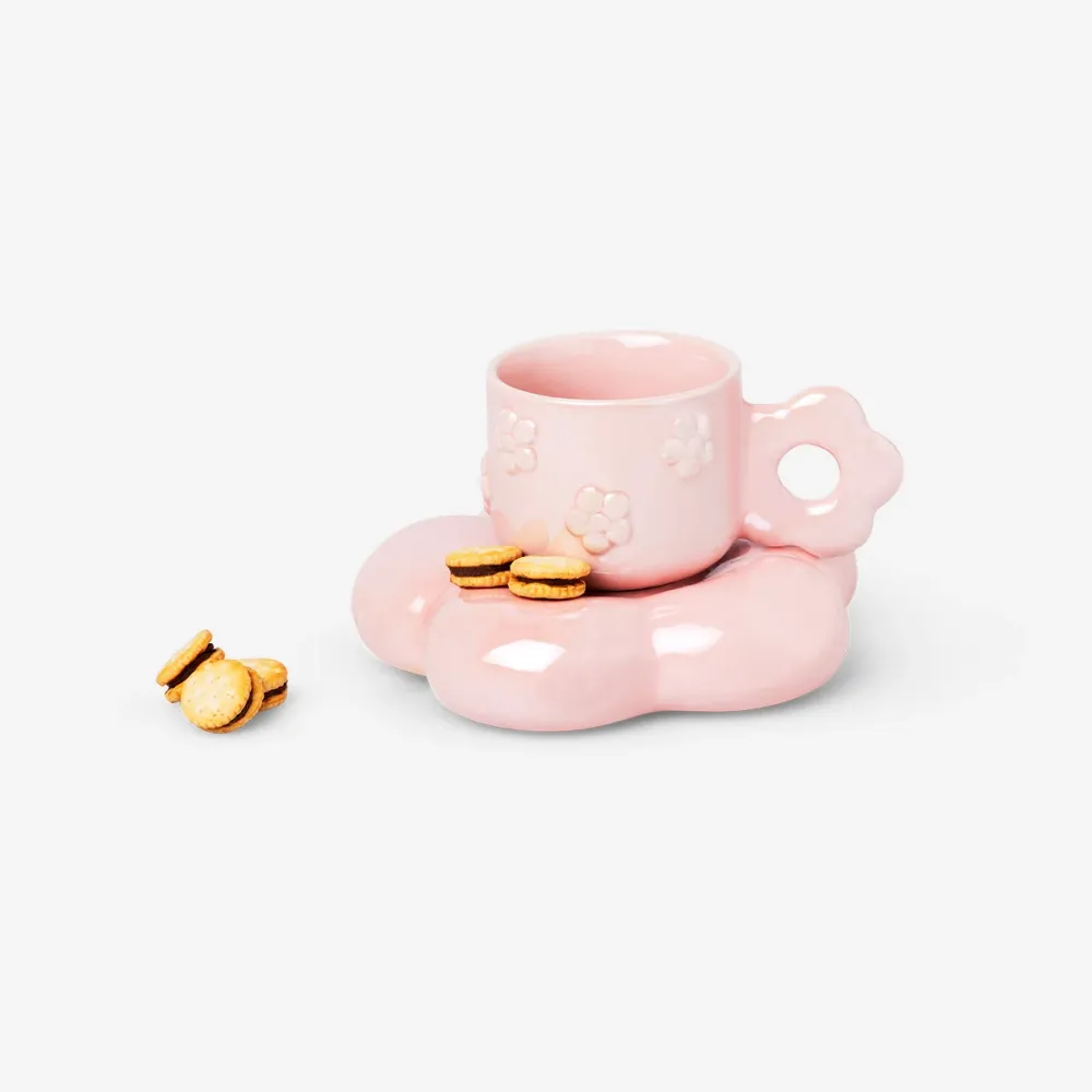 Iridescent rosa mugg med fat - 190 ml