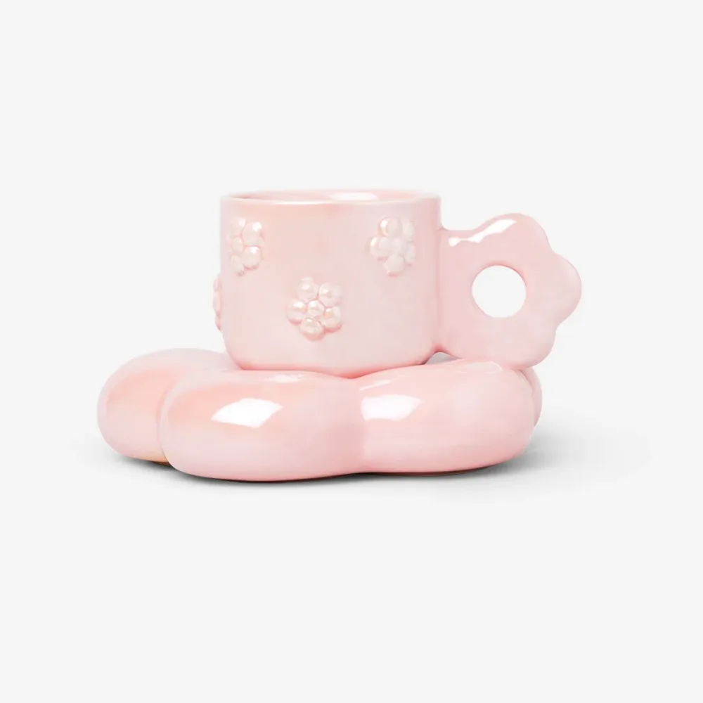 Iridescent rosa mugg med fat - 190 ml