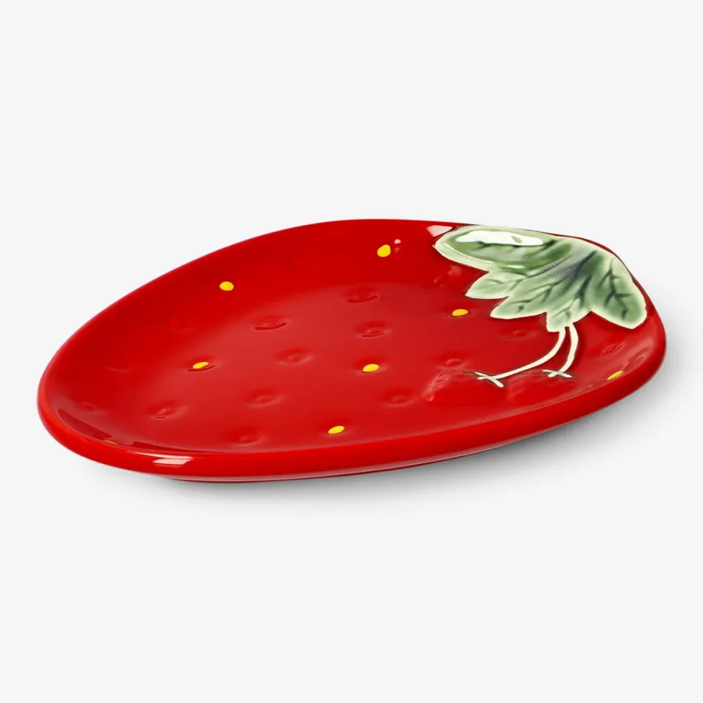 Röd keramisk jordgubbstallrik - 17 cm