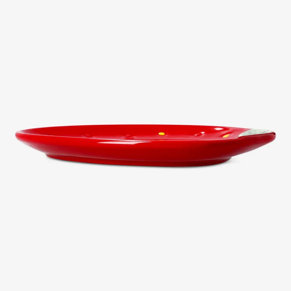 Röd keramisk jordgubbstallrik - 17 cm