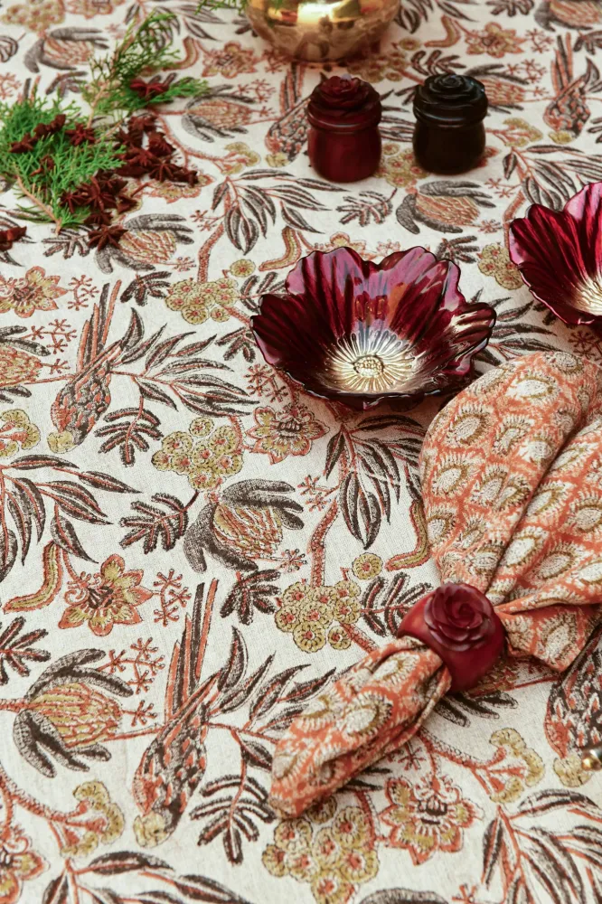 Linen Napkins Cypress Parrot Rust