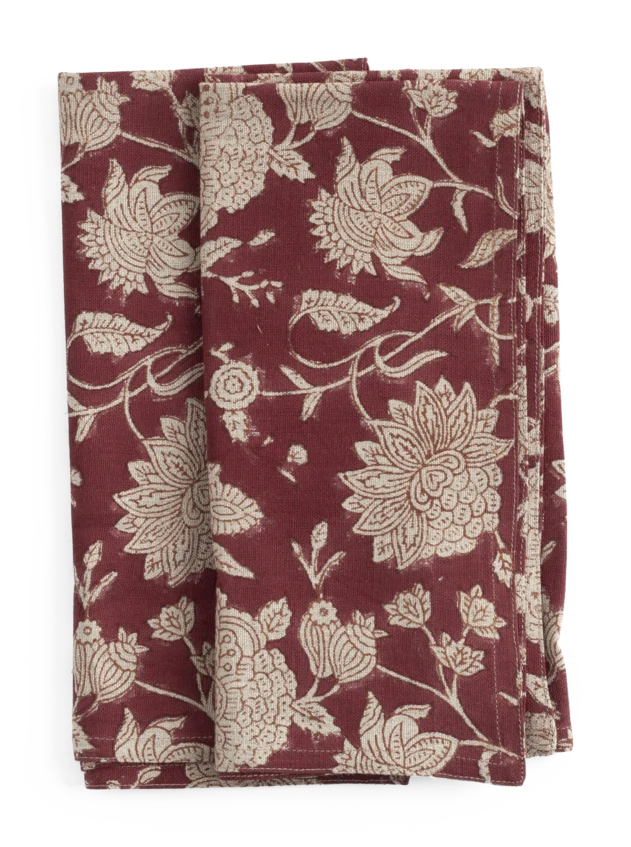 Linen napkins Indian Rose print Red