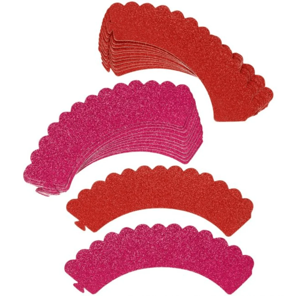 24 omslag till cupcakes röda med glitter