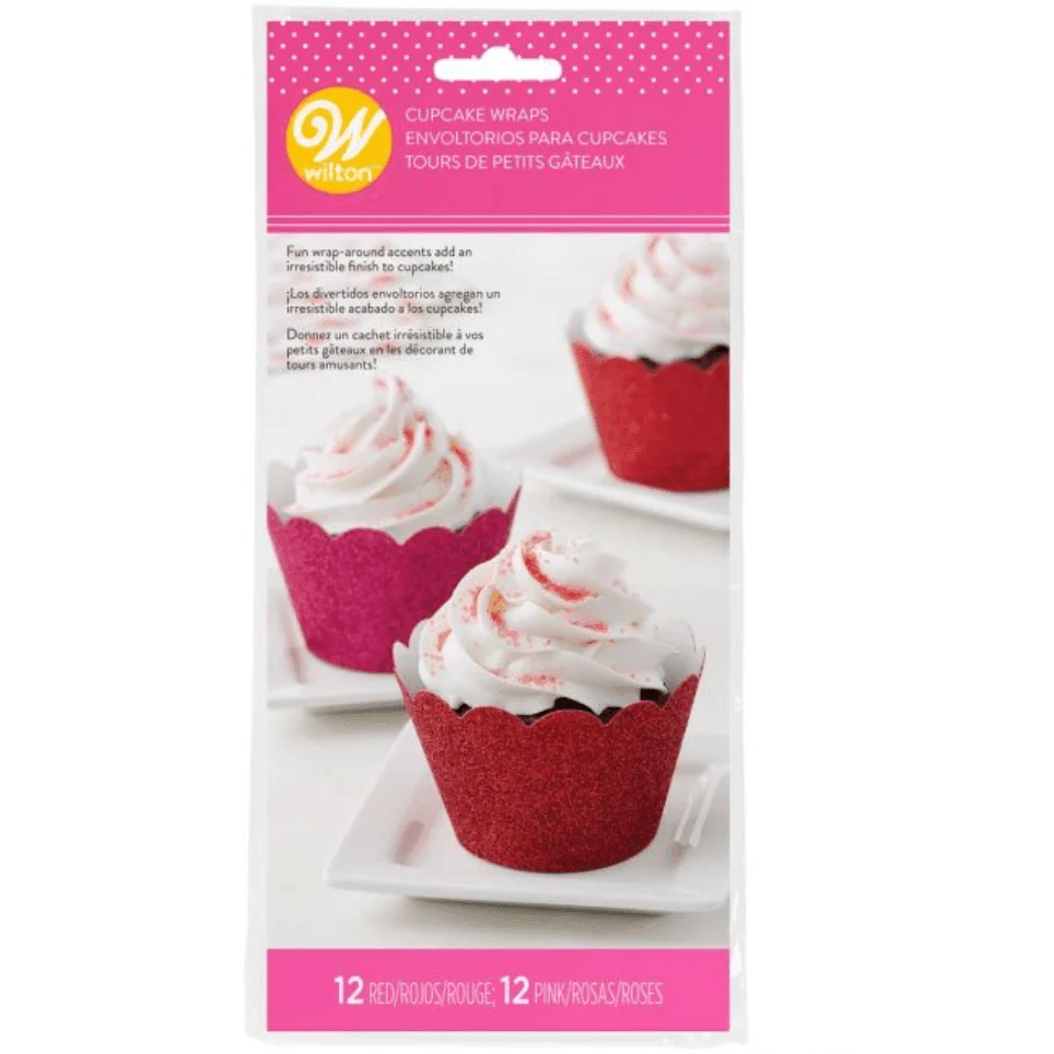 24 omslag till cupcakes röda med glitter