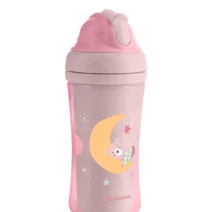 PP-mugg med silikonsugrör 220 ml Moony Rosa