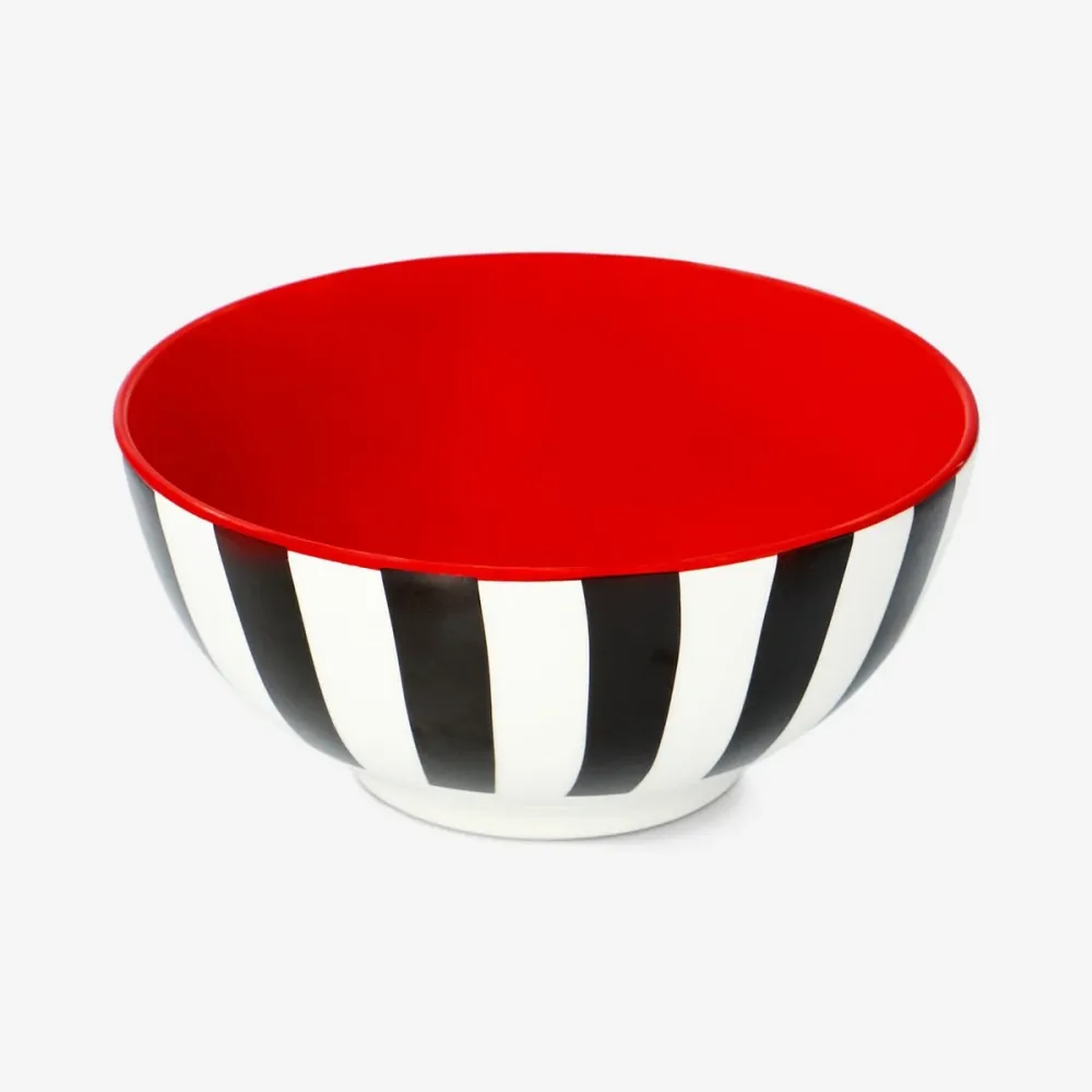 Randig skål med röd färg inuti - 14 cm
