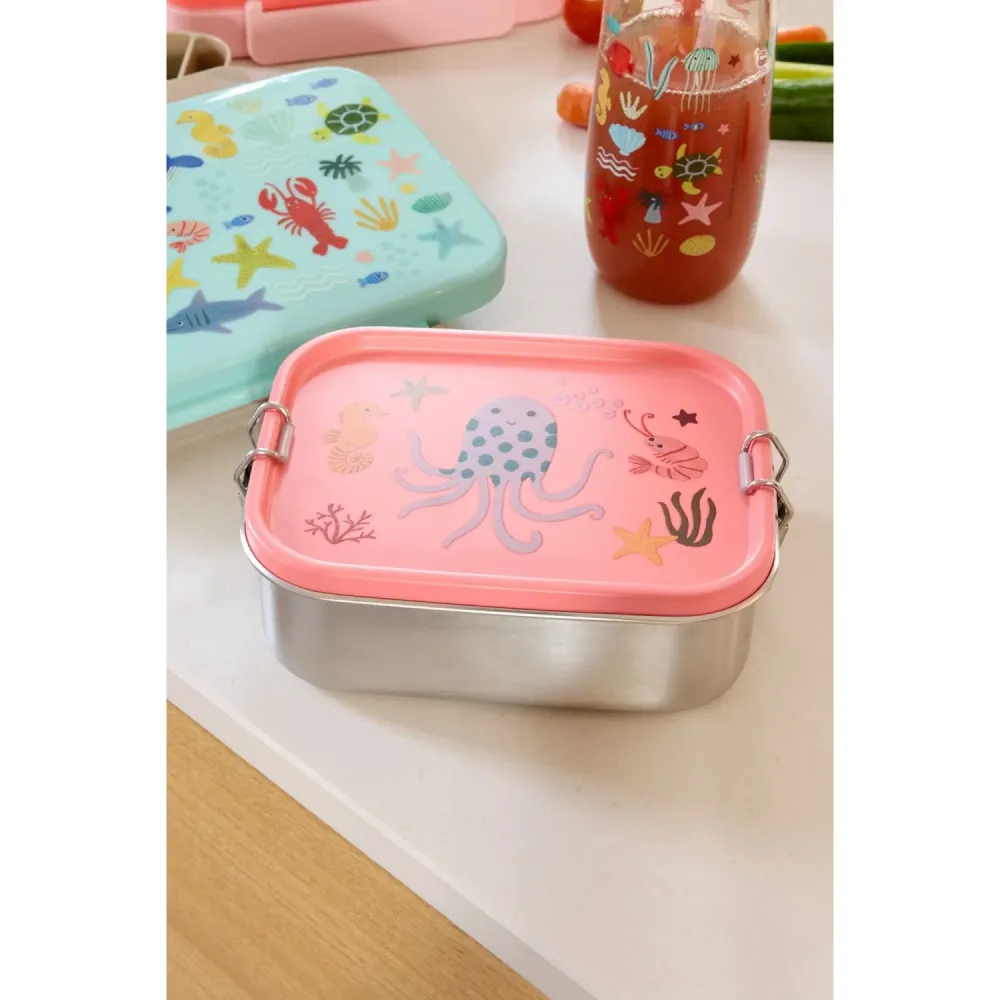 Rice Coral Ocean Print Stainless Steel Lunchbox Moveable Divider Small 800 Ml