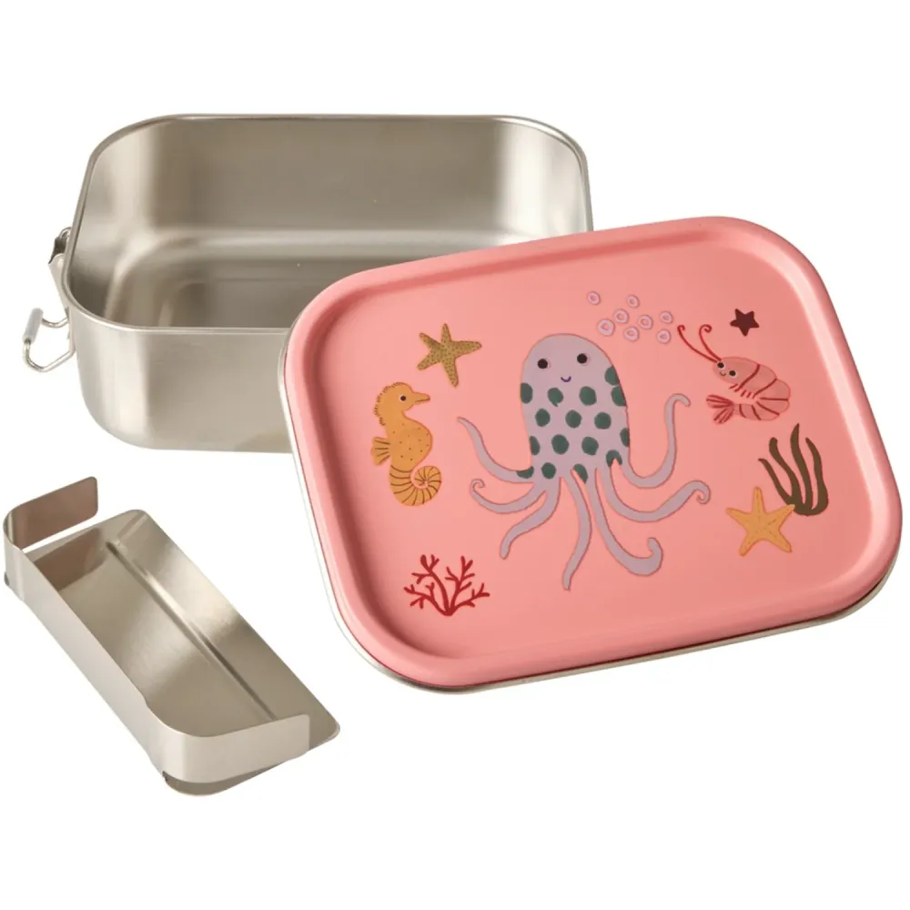 Rice Coral Ocean Print Stainless Steel Lunchbox Moveable Divider Small 800 Ml