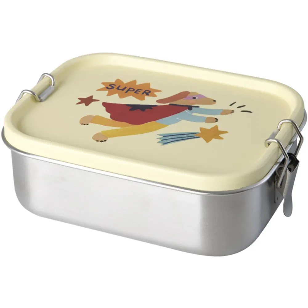 Rice Stainless Steel Lunchbox Med Moveable Divider Och Hero Print - Cream - Small - 800 Ml