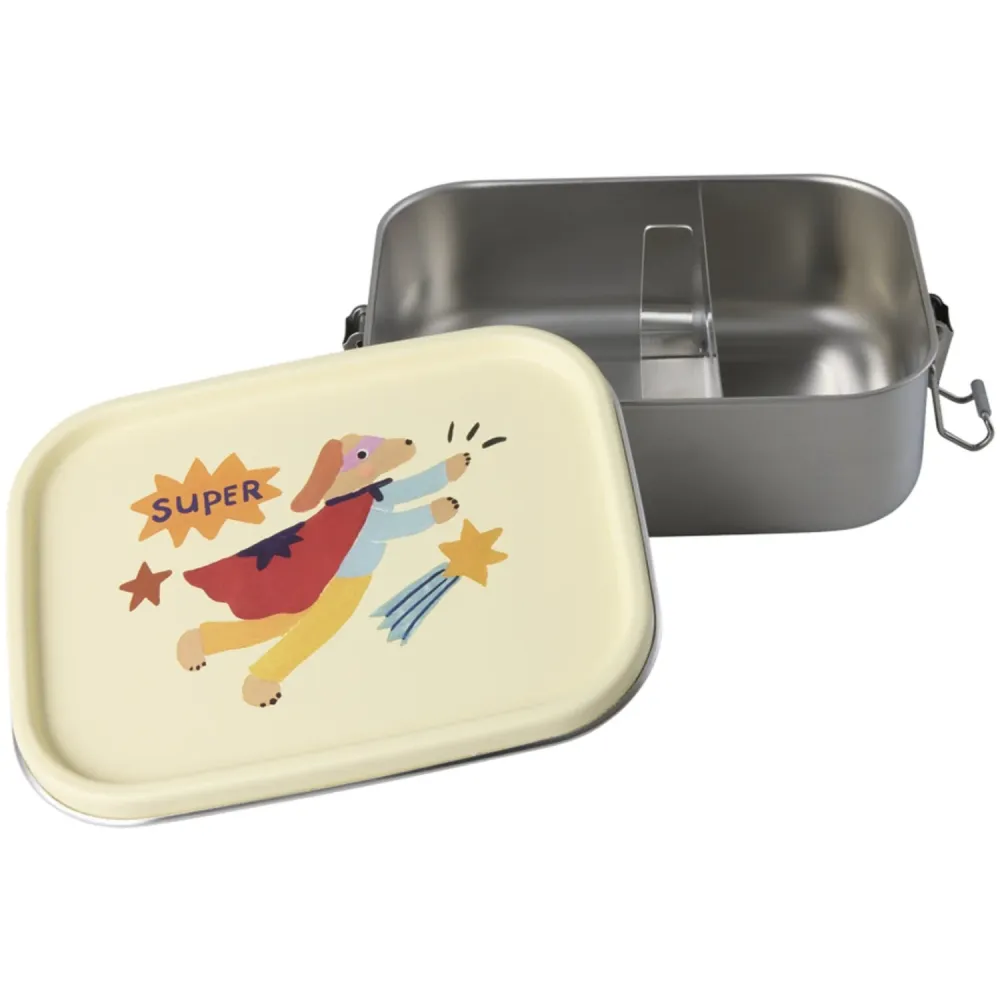 Rice Stainless Steel Lunchbox Med Moveable Divider Och Hero Print - Cream - Small - 800 Ml
