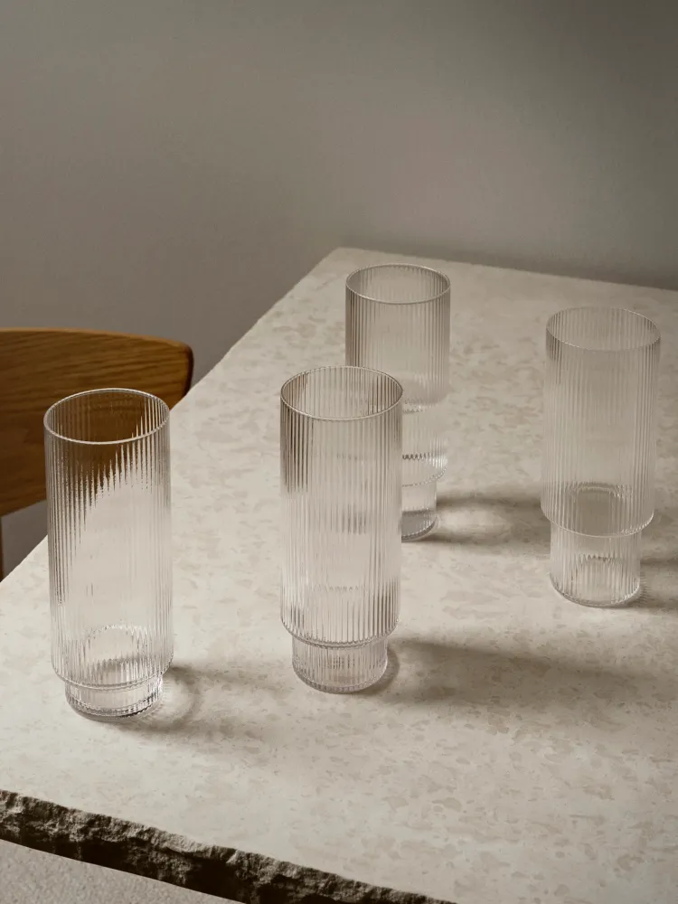 Ripple Long Drink Glasses - Set 4 - Clear