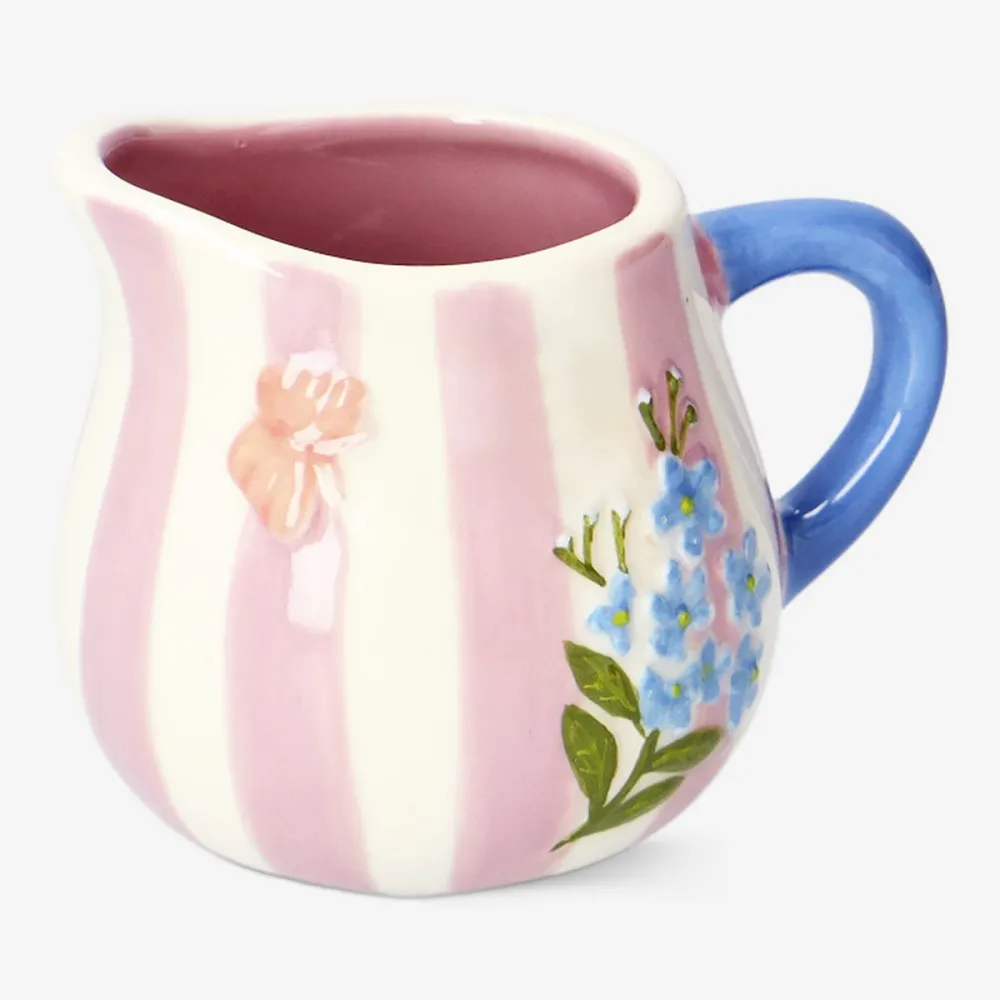 Rosa blommig mjölkkanna med ränder - 120 ml