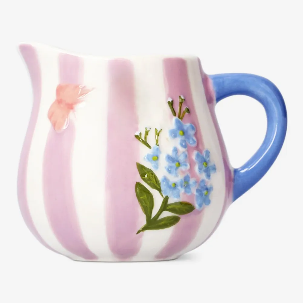 Rosa blommig mjölkkanna med ränder - 120 ml
