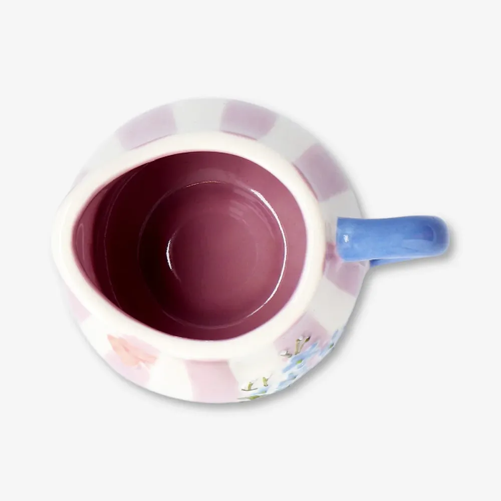 Rosa blommig mjölkkanna med ränder - 120 ml