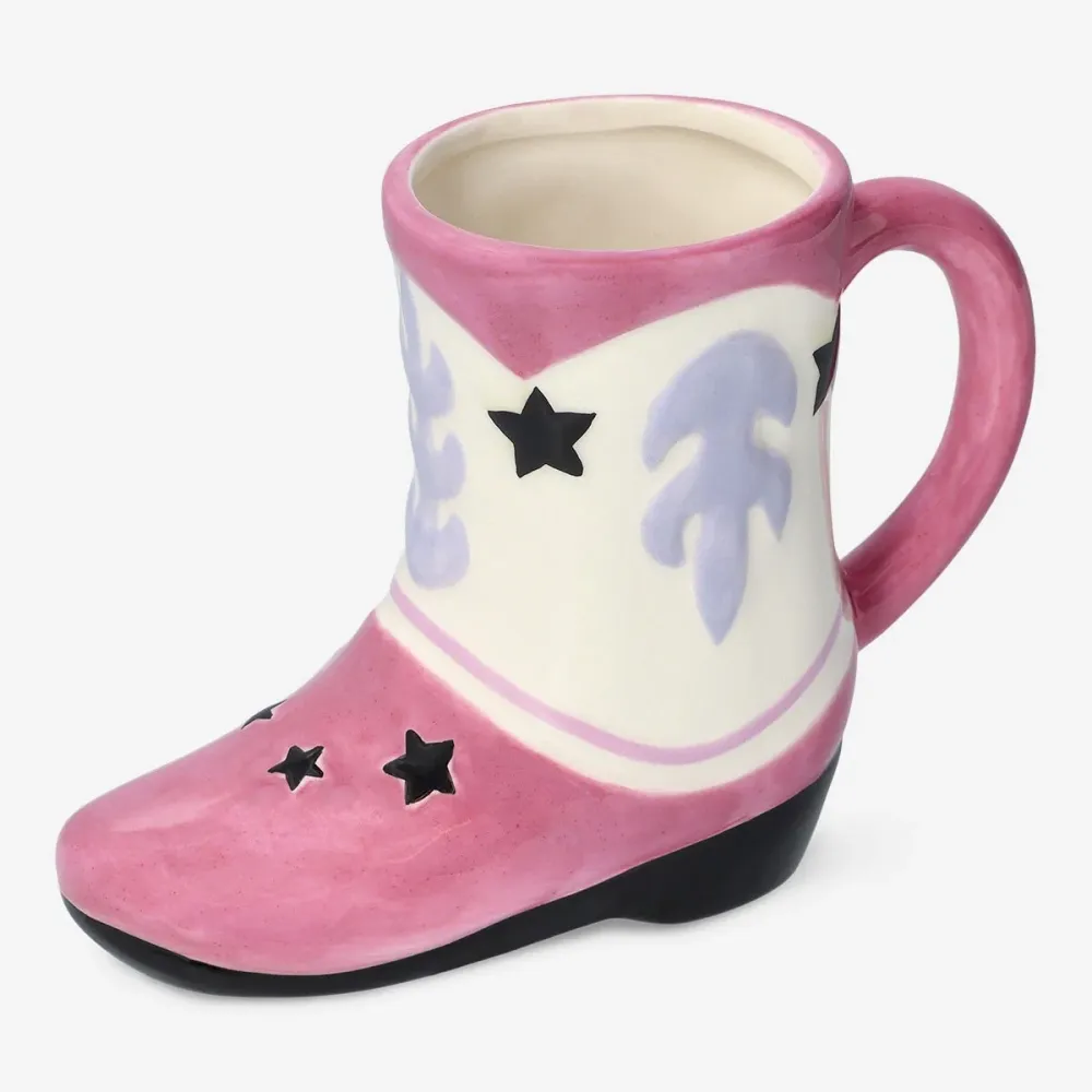 Rosa mugg formad som en cowboystövel