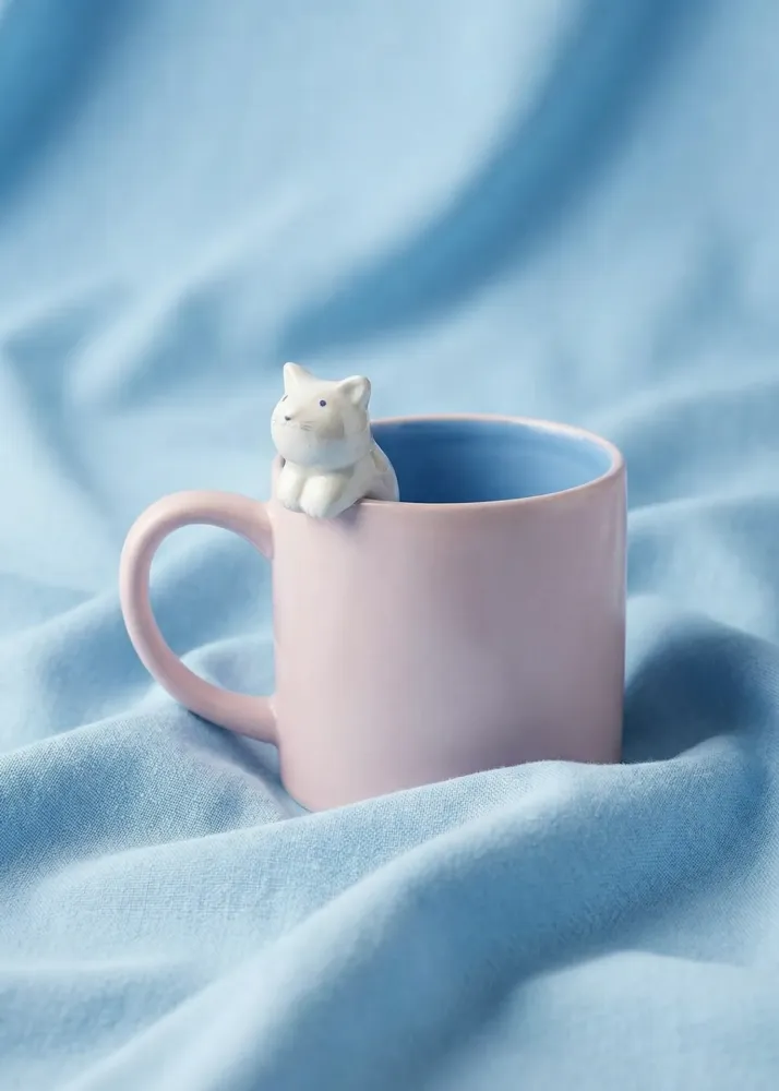 Rosa mugg med 3D-katt - 465 ml