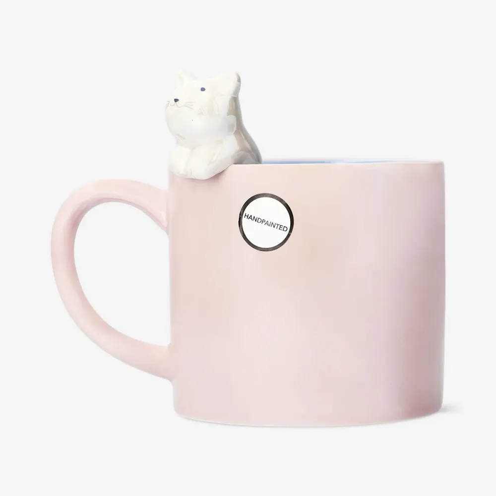 Rosa mugg med 3D-katt - 465 ml
