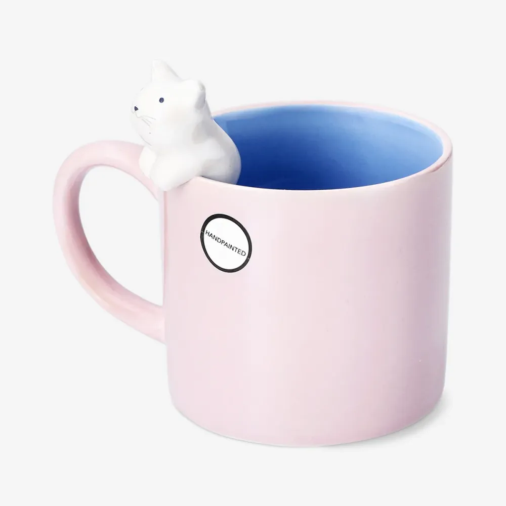 Rosa mugg med 3D-katt - 465 ml