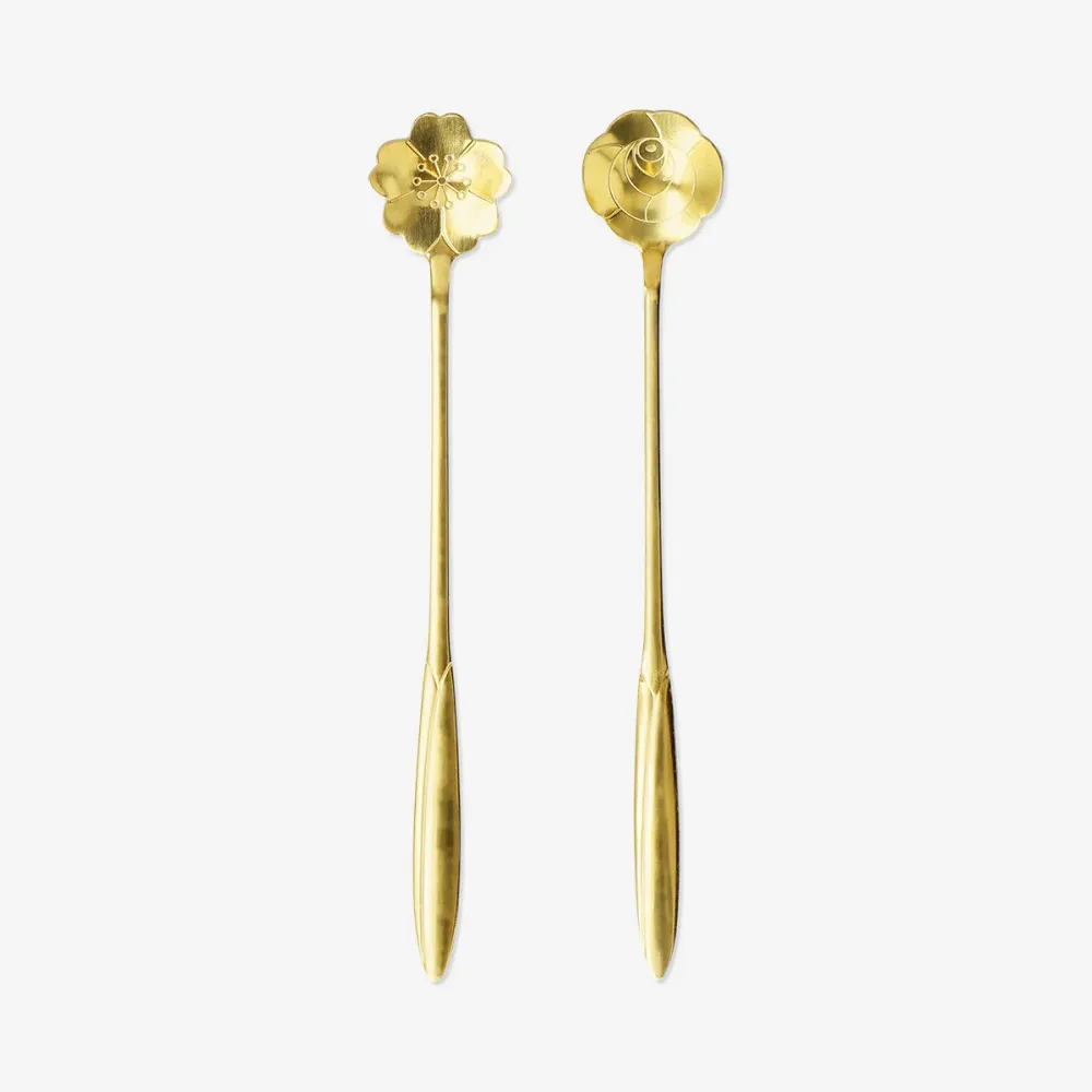 Skedar med blommönster i guld - 2 st