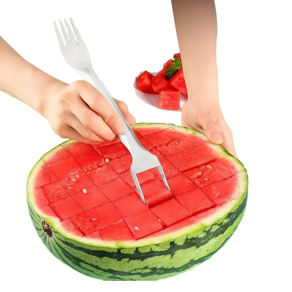 Skärmaskin och urtagare i rostfritt stål för vattenmelon - 2-i-1 köksverktyg för att enkelt skära frukter och grönsaker