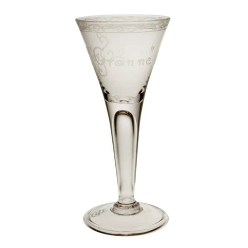 Spetsglas med gravering, ”Skål granne”