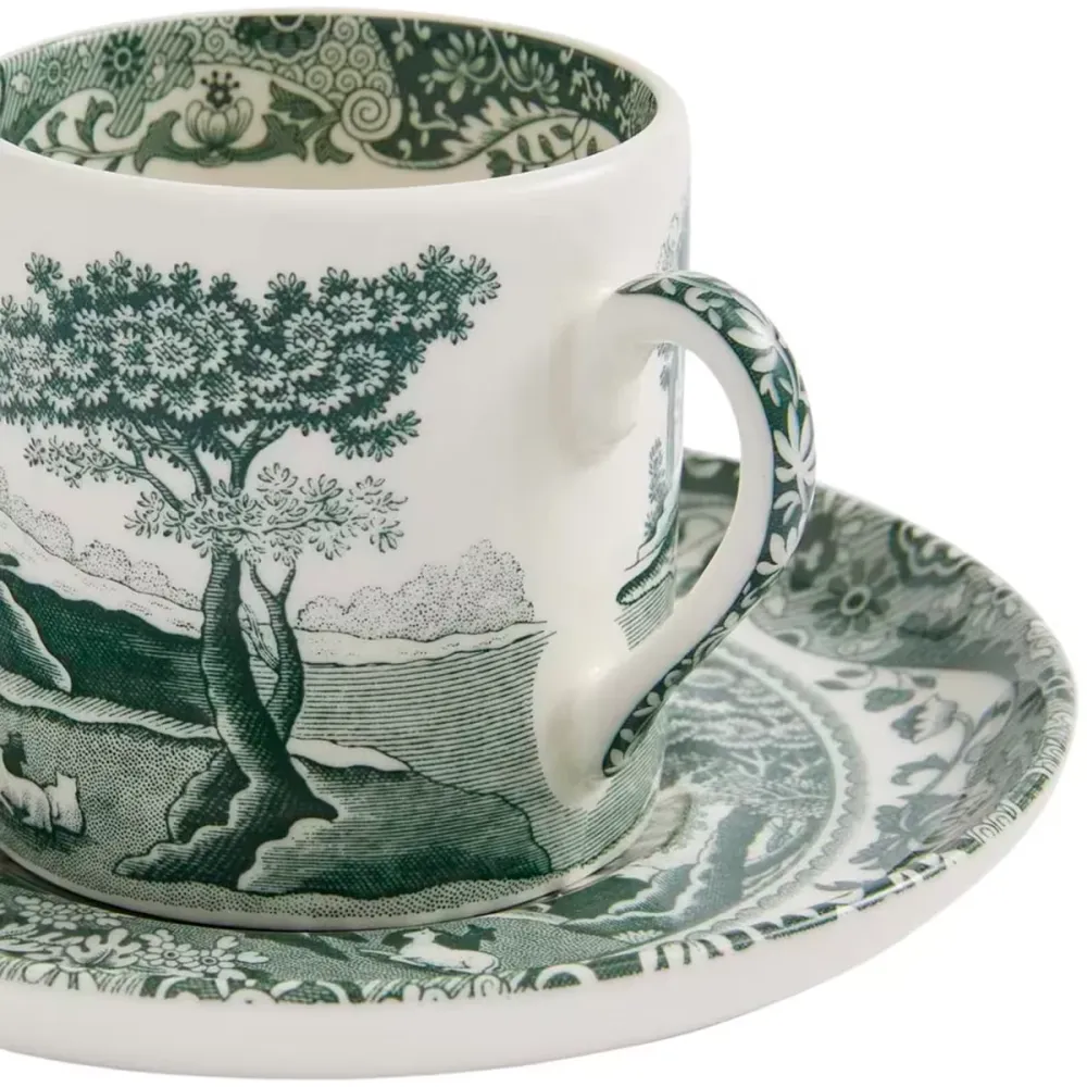 Spode Heritage Green Italian espressokopp + fat 9 cl grön/vit