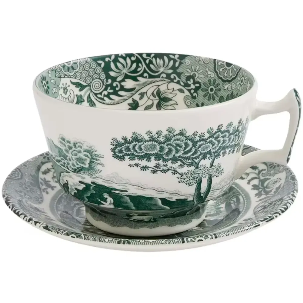 Spode Heritage Green Italian frukostkopp + fat 28 cl grön/vit
