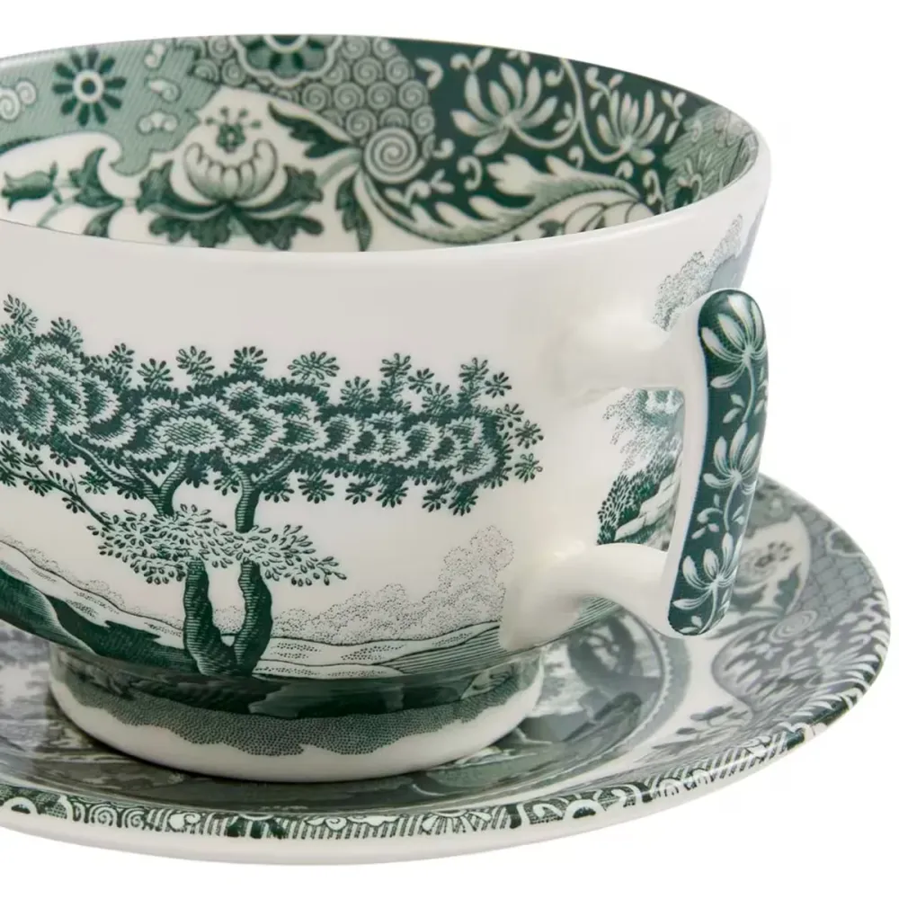Spode Heritage Green Italian frukostkopp + fat 28 cl grön/vit