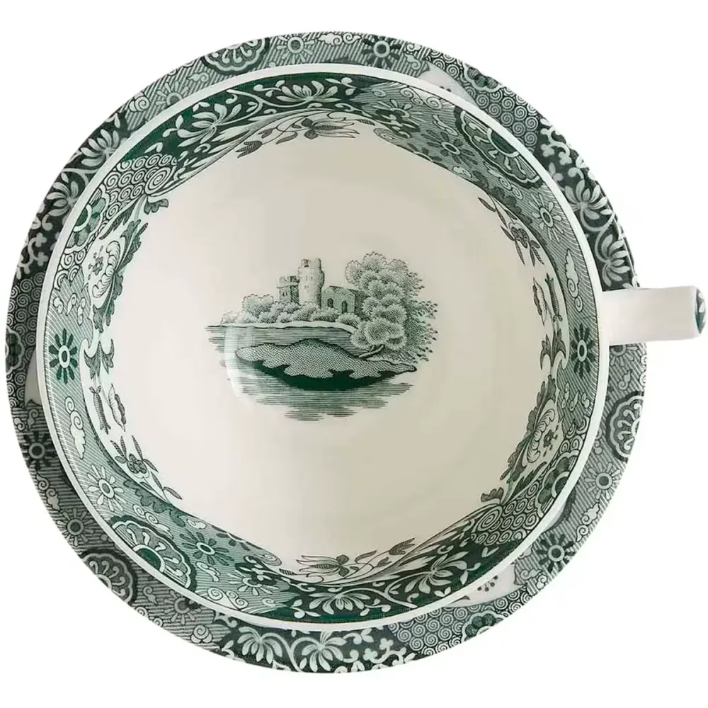Spode Heritage Green Italian frukostkopp + fat 28 cl grön/vit