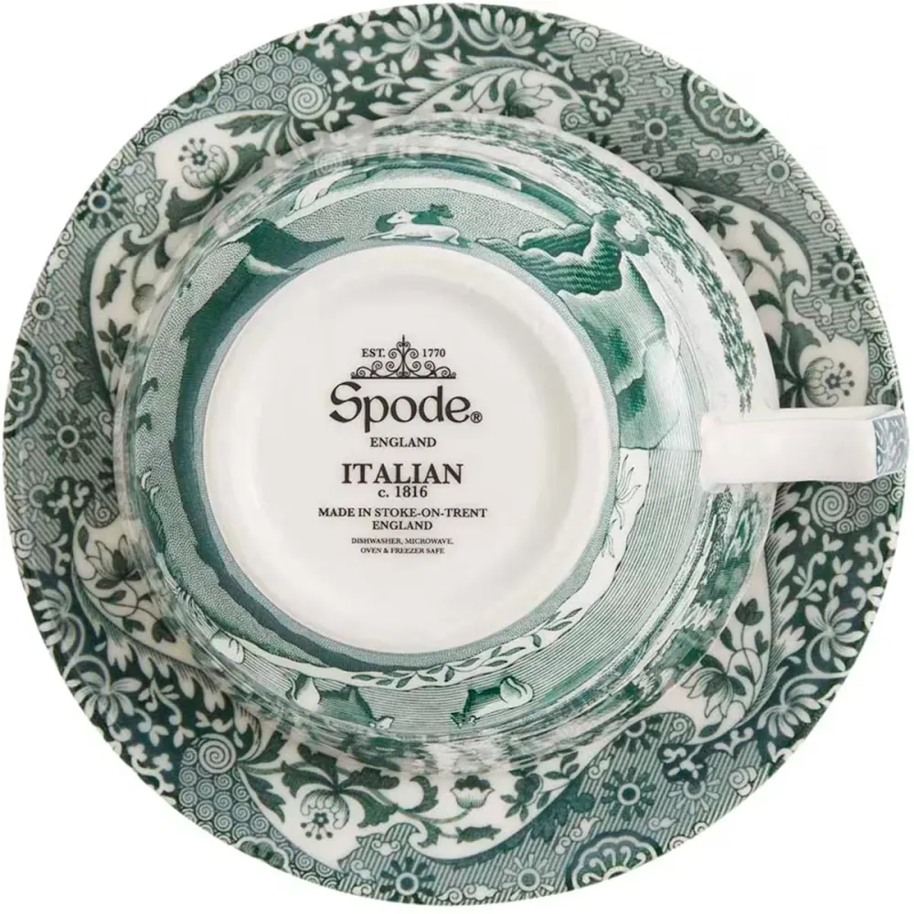 Spode Heritage Green Italian frukostkopp + fat 28 cl grön/vit