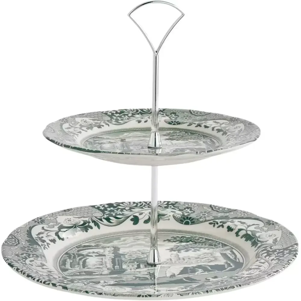 Spode Heritage Green Italian kakfat 2-vånings grön/vit
