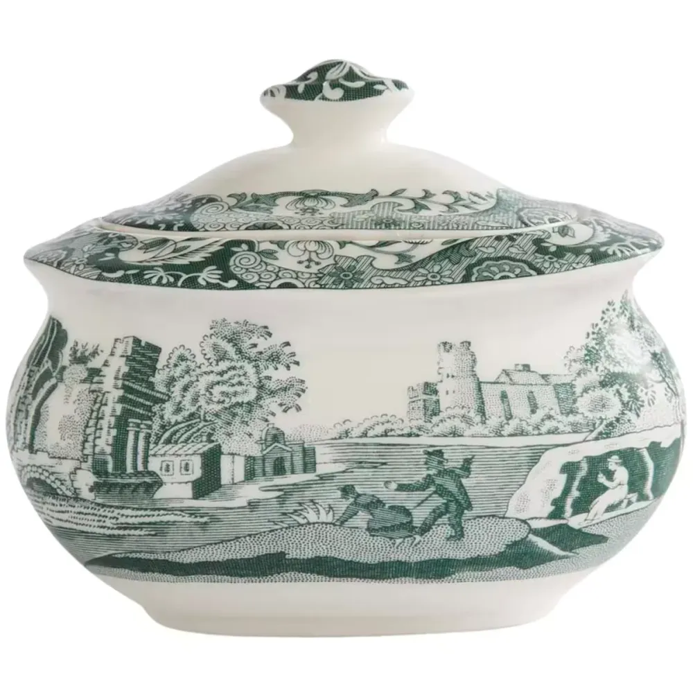 Spode Heritage Green Italian sockerskål med lock 25 cl grön/vit