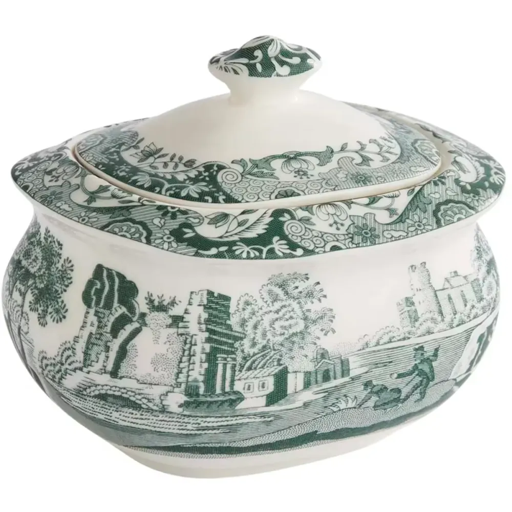 Spode Heritage Green Italian sockerskål med lock 25 cl grön/vit