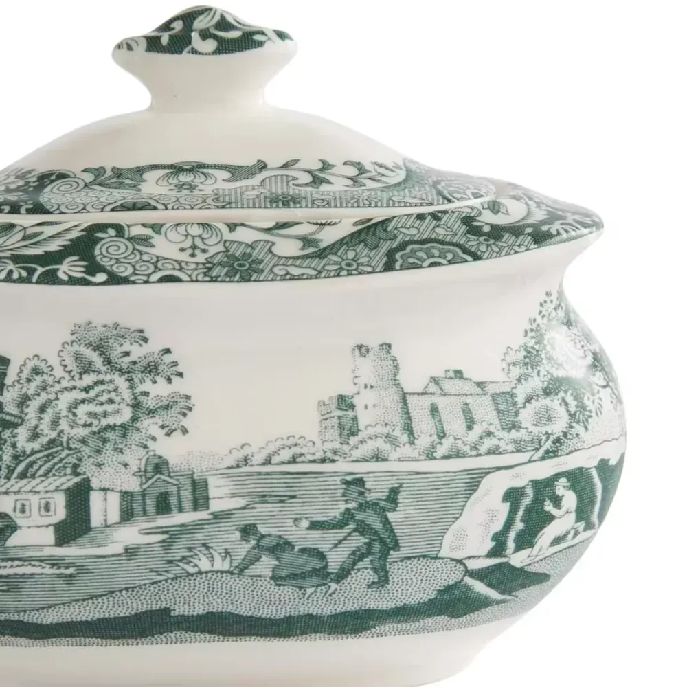 Spode Heritage Green Italian sockerskål med lock 25 cl grön/vit