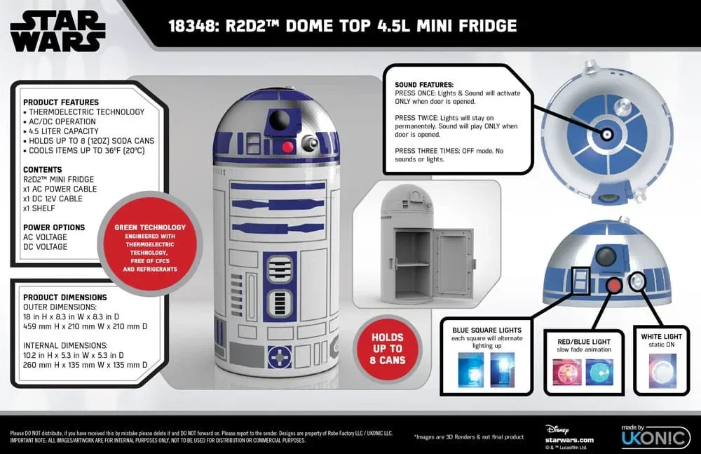 Star Wars Thermoelectric Cooler Mini Fridge R2D2 4.5 l