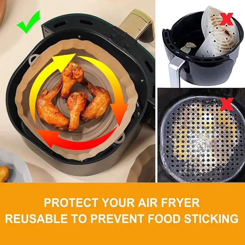 Återanvändbar non-stick silikonbricka för air fryer, rund bakmatta för mikrovågsugn och ugn - Ugns- och air fryer-fodral