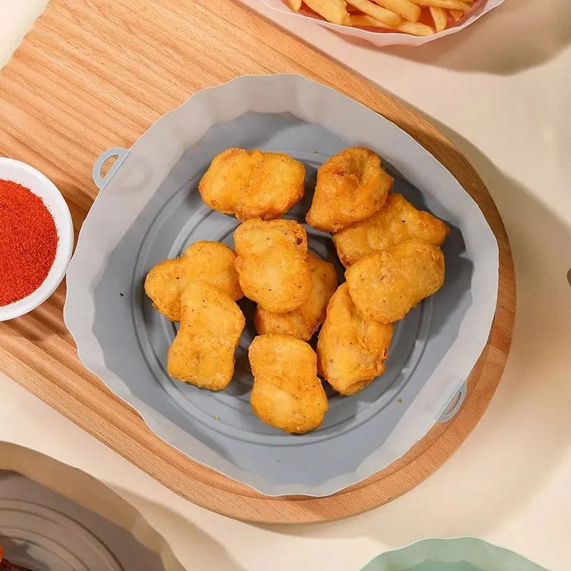 Återanvändbar non-stick silikonbricka för air fryer, rund bakmatta för mikrovågsugn och ugn - Ugns- och air fryer-fodral