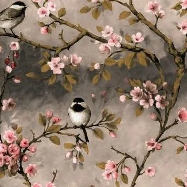 Vaxduksgrenar med sparv och blomma - beige 140CM x 20 m