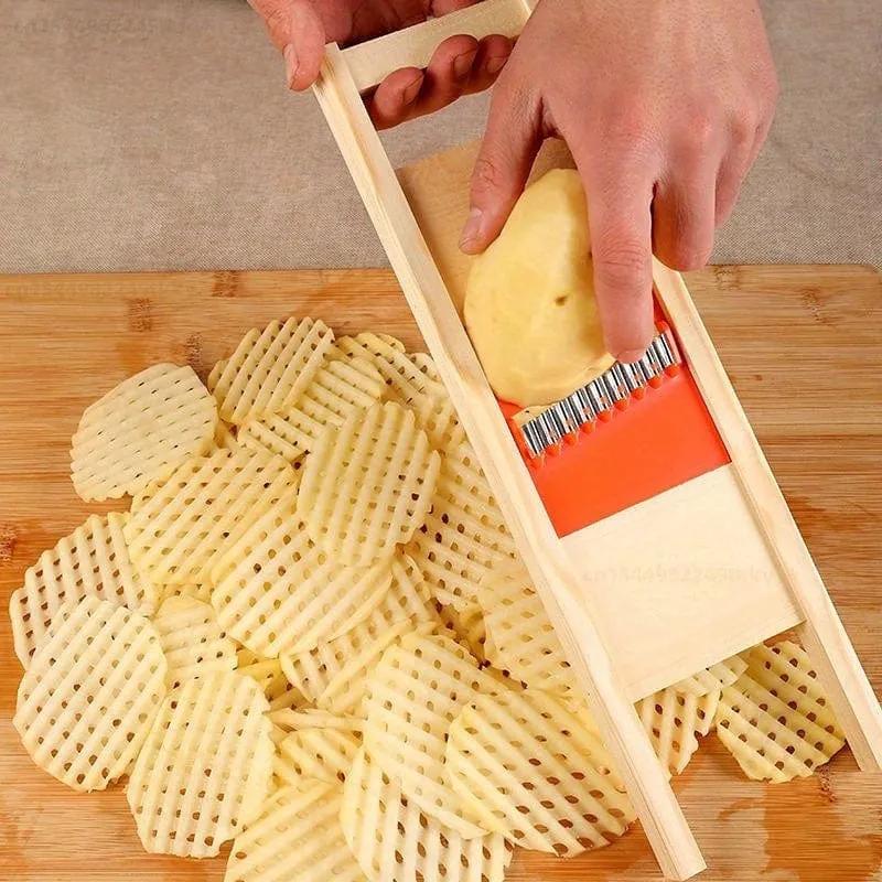 Våfflad Potatis Skivare Gul/Röd - Rostfritt Stål