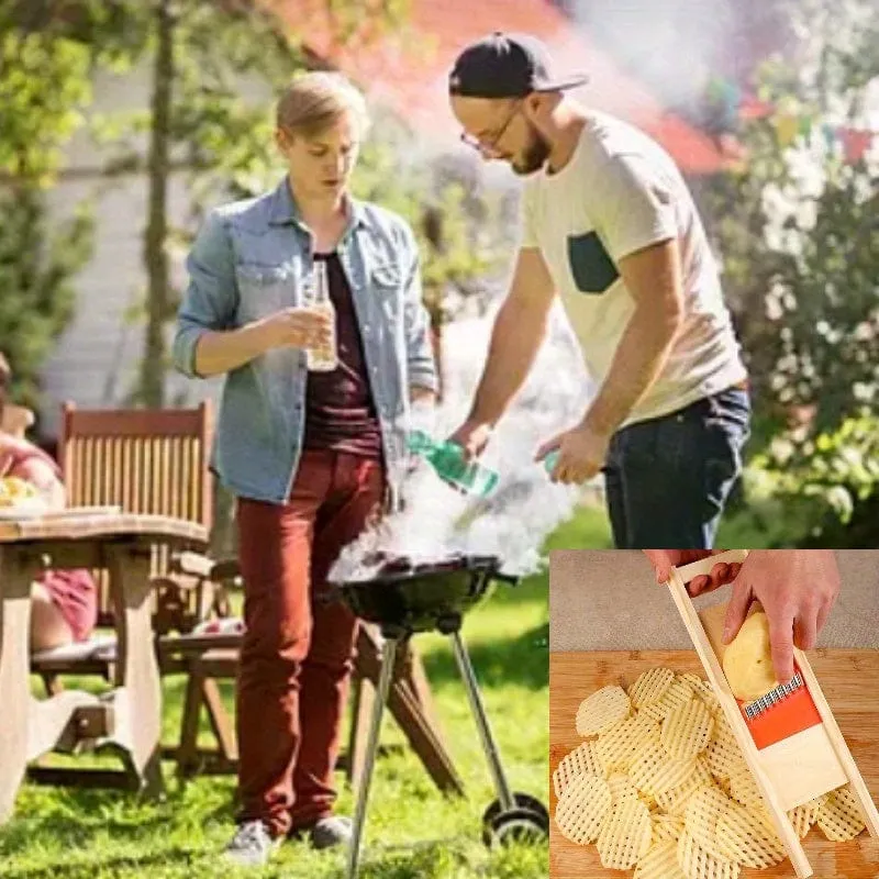 Våfflad Potatis Skivare Gul/Röd - Rostfritt Stål