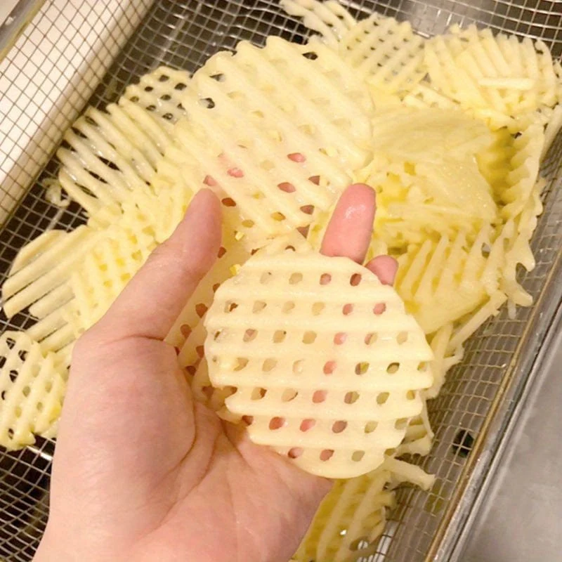 Våfflad Potatis Skivare Gul/Röd - Rostfritt Stål
