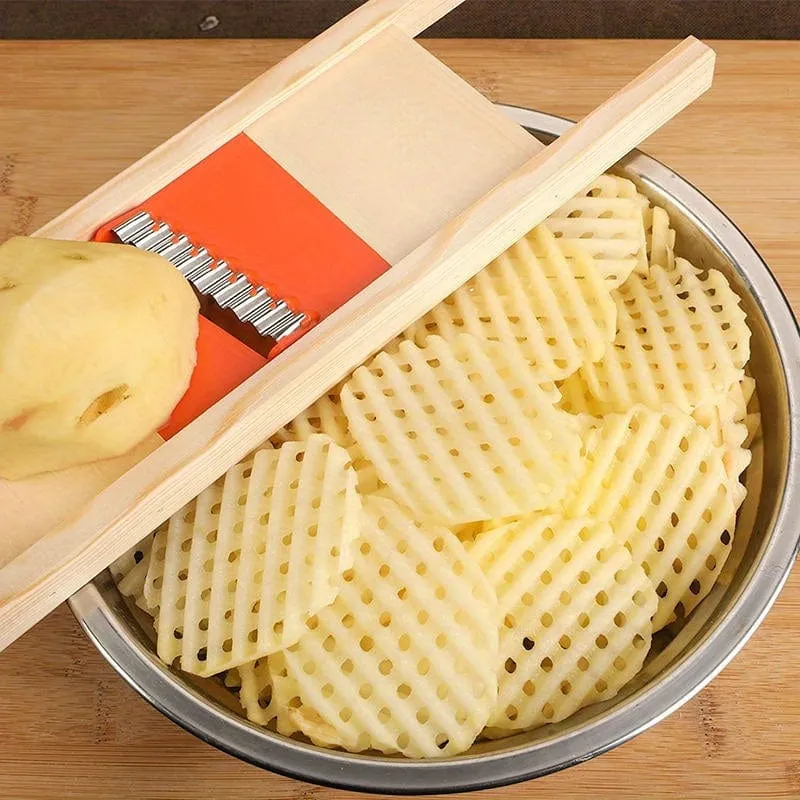 Våfflad Potatis Skivare Gul/Röd - Rostfritt Stål