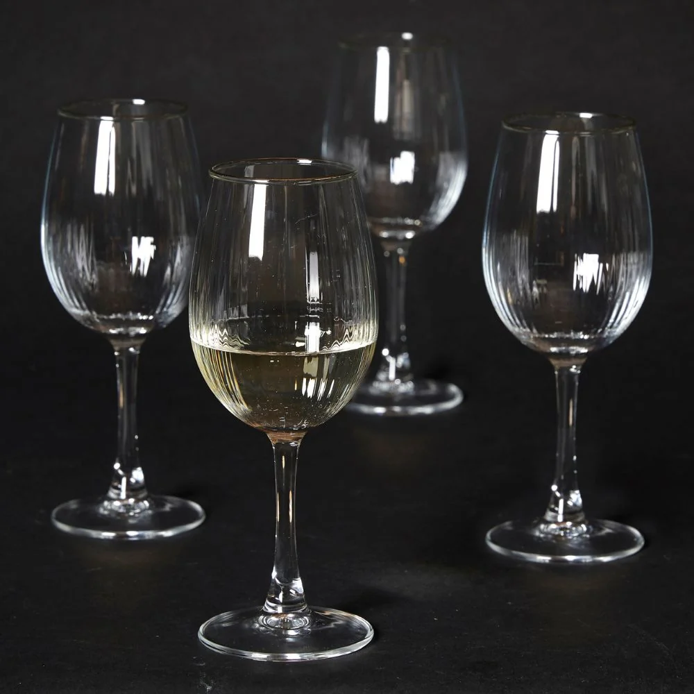 Vitvinsglas 35 cl. räfflat med guldkant - 4 st.