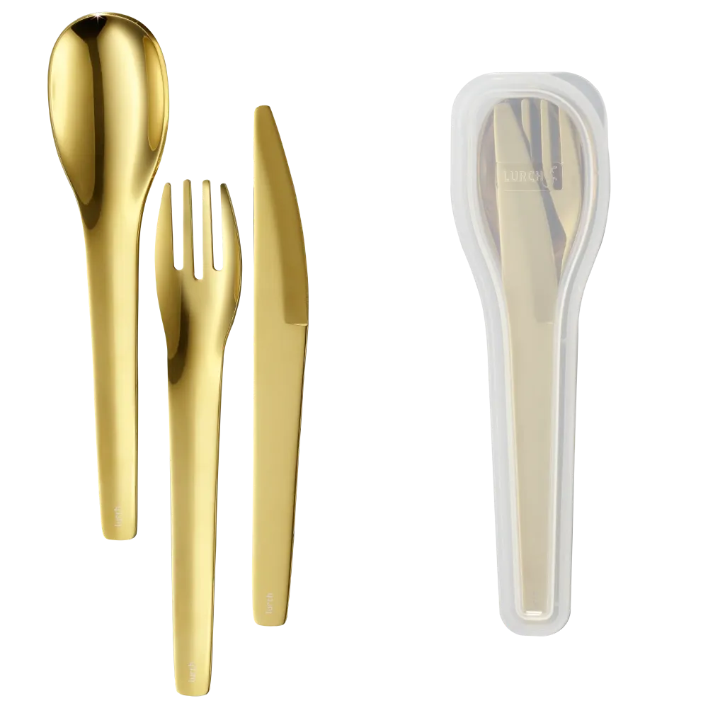 Bestickset To-Go rostfritt stål/guld med förvaringsbox - Lurch