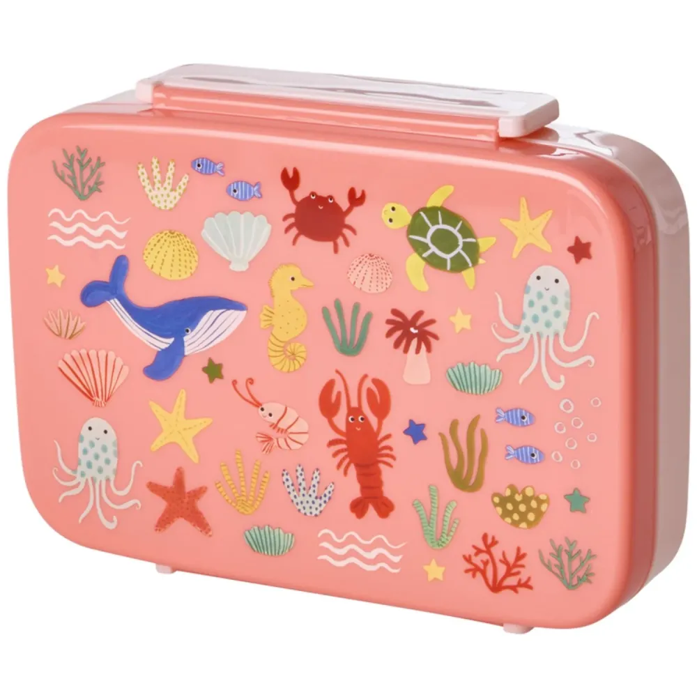 Rice Apricot Ocean Print Plastic Lunchbox 6 Rooms