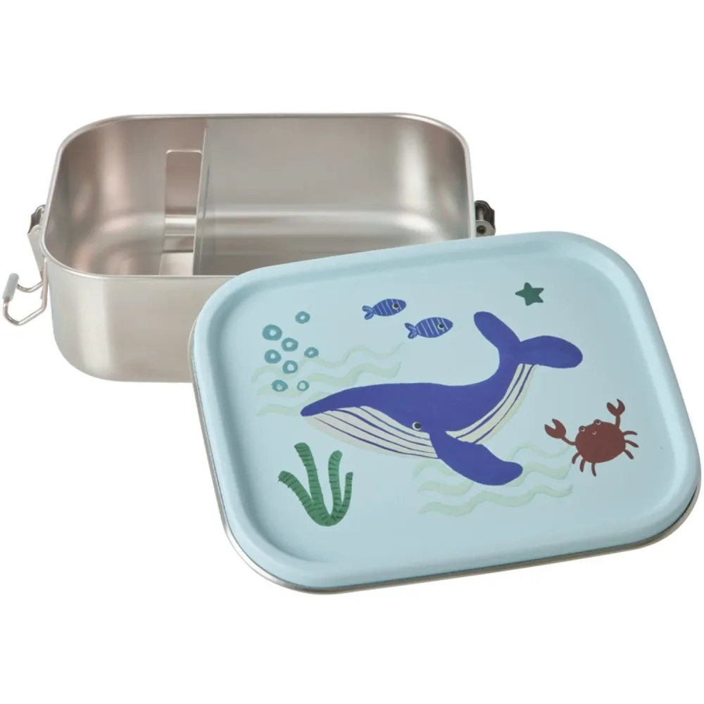 Rice Blue Ocean Print Stainless Alloy Lunchbox Moveable Divider Small 800 Ml