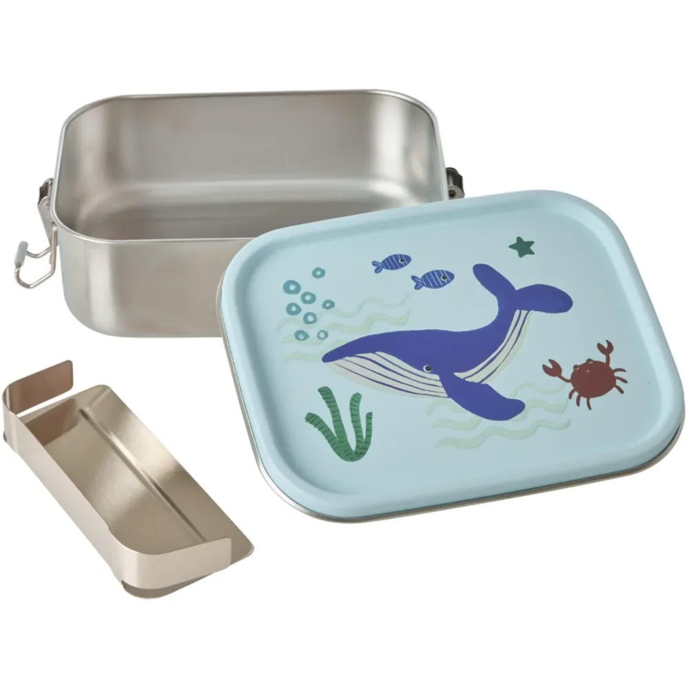 Rice Blue Ocean Print Stainless Alloy Lunchbox Moveable Divider Small 800 Ml